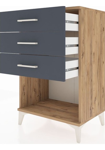 Hyperion Komodin 3 Çekmeceli 60x44x96 Çam-antrasit Çam