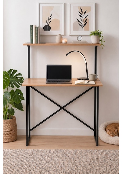 90x45 Cm Raflı Çalışma Masası Laptop Masası Çocuk Çalışma Masası Ders Masası Atay Çam