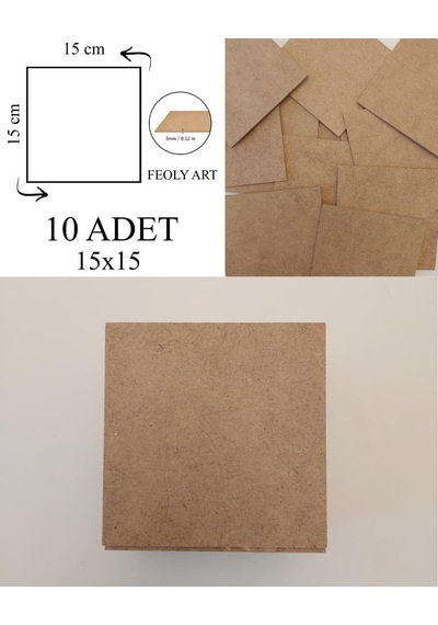 Ayrex 3 Mm 15x15 Mdf Plaka 10 Adet - Hobi, Maket, Ahşap El Sanatları İçin Uygun 10 Lu Paket