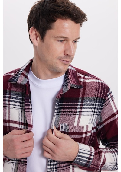 Tudors Erkek Regular Fit Rahat Kesim Kışlık Kareli Oduncu Gömlek-42116 Bordo