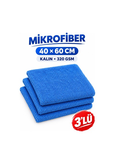 3'lü Mikrofiber Kurulama Oto Bezi 40 60 Cm 250 Gsm