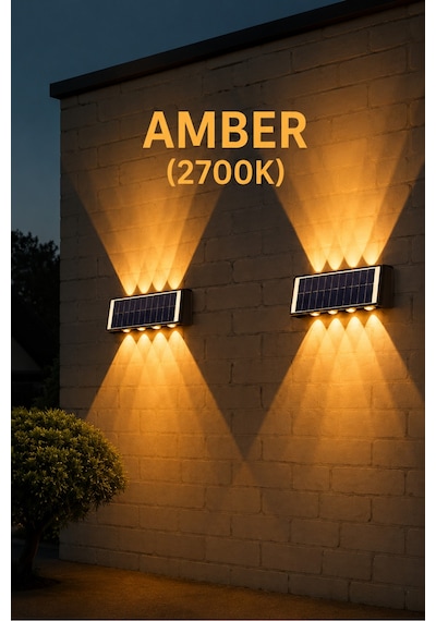 Amber Rengi Güneş Enerjili Led Aplik Ct-8010 - Solar Enerjili Bahçe Aydınlatma Turuncu
