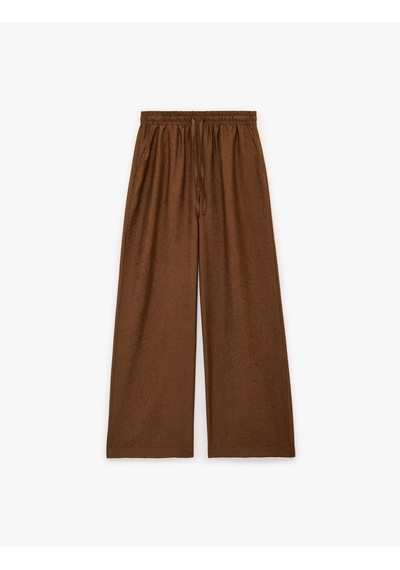 Koton Modal Kumaş Beli Bağlamalı Dokulu Geniş Paça Pantolon Kahverengi 6sak40213pw Kahve