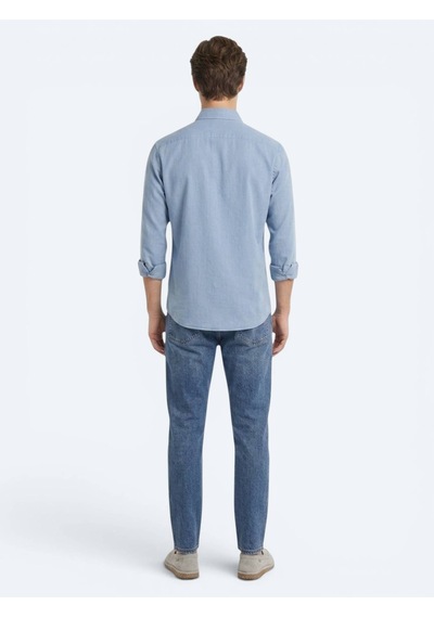 Kip Koyu İndigo Düz Regular Fit Uzun Dokuma Casual Pamuk Karışımlı Gömlek Mavi
