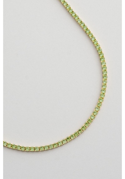Yeşil Taşlı 18 Ayar Sarı Altın Kaplama 42 Cm Gümüş Su Yolu Kolye Sarı
