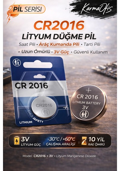 Cr2016 3v Lityum Düğme Pil Saat Pili, Araç Kumanda Pili, Elektronik Cihaz Pili