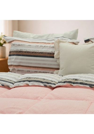 Sherpa Comforter Çift Kişilik Uyku Seti - Pudra