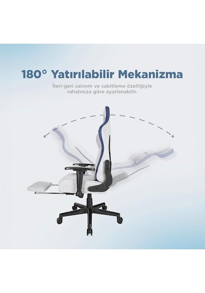 Mc-8663b Typhoon Oyuncu Koltuğu Gri Mavi, Terletmez Kumaş, Yatabilen Sırt, Yükseklik Ayarlı Kol Diğer