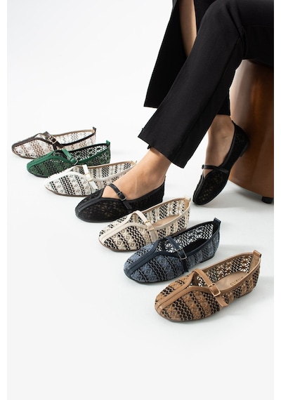 Dabab Shoes Marvena Kadın Siyah Çapraz Bantlı Dantel Detaylı Şeffaf Dokulu Babet