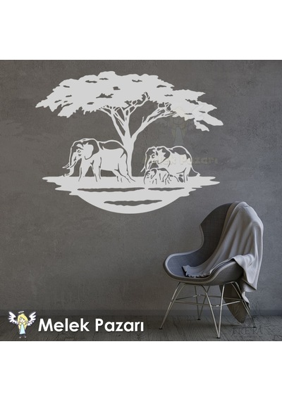 Fil Sürüsü Ve Afrika Doğa Manzarası Duvar Sticker