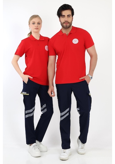 Acil Sağlık Yakalı Tshirt Kısa Kol - Kırmızı-12769 Kırmızı