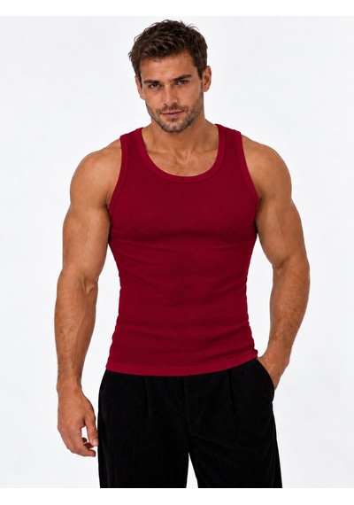 We&me Erkek Halter Yaka Slimfit Sporcu Likralı Atlet Bordo