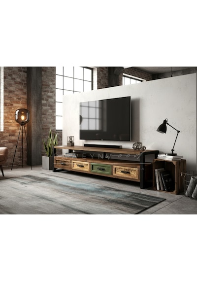 Raweyn Almond Doğal Ahşap Tv Ünitesi - 220cm Ceviz