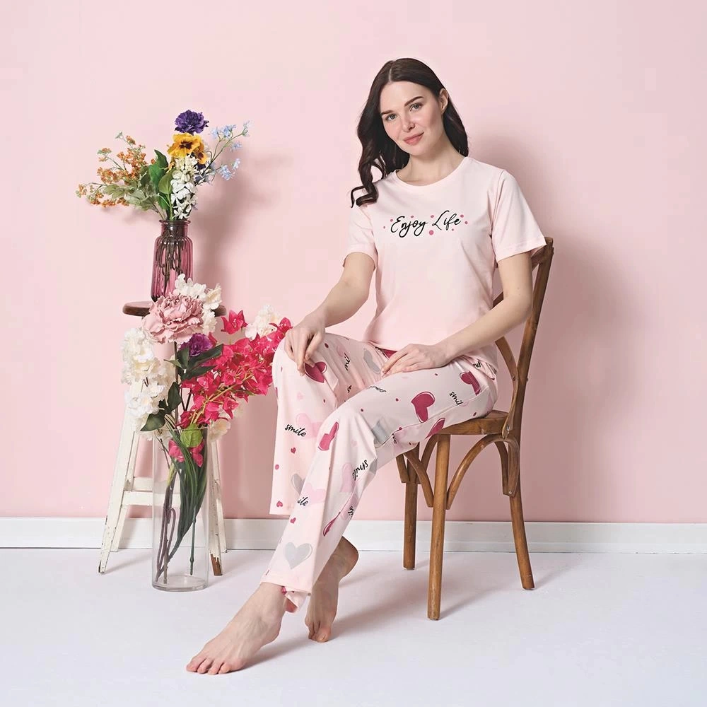 Over Sleep By Poleren Over Sleep 1851 Kadın Kısa Kol Süprem Yazlık Pijama Takım Pudra