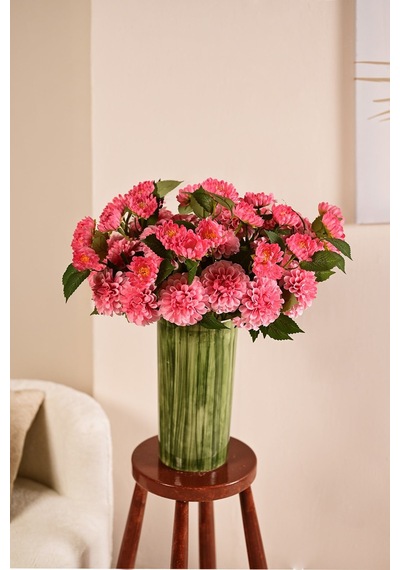 Pembe Yapay Dahlia Yıldız Çiçeği 2 Dallı Lüx İpeksi Dokulu 65 Cm