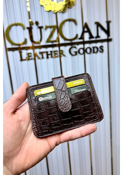 Cüzcan Jorvik Patlı Hakiki Deri Premium Kartlık Kişiye Özel İsim Baskılı Kahverengi Croco