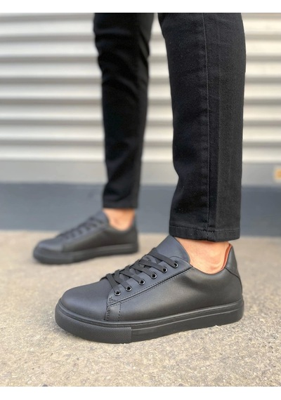 Jy122 Mode Bağcıklı Cilt Erkek Günlük Sneaker Ayakkabı Cst - Siyah Siyah