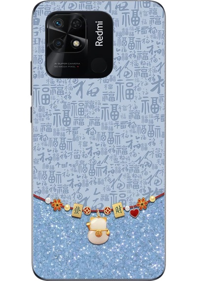 Redmi 10c Uyumlu Mavi Japon Desen Baskılı Silikon Kılıf Renkli