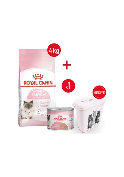 Mother&babycat - Kuru Kedi Maması 4 Kg + Yaş Mama 195 Gr + Saklama Kabı