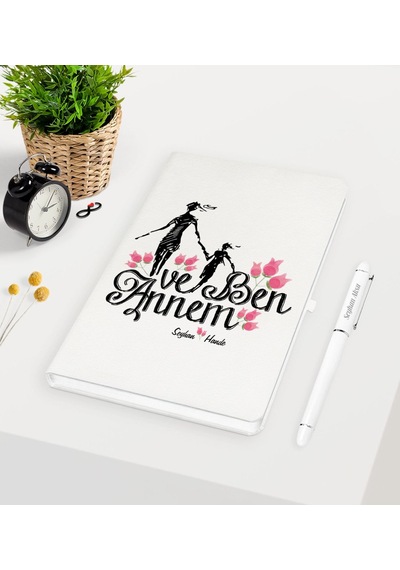 Kişiye Özel Annem ve Ben Beyaz Defter Kalem Seti