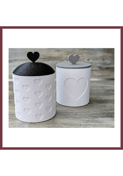 Storeşahin 3d Baskı 2li Kalp Desenli Kapaklı Kavanoz Seti Kalp Tepelikli Dekoratif Saklama Kabı 8x8,5 Cm Shn0720