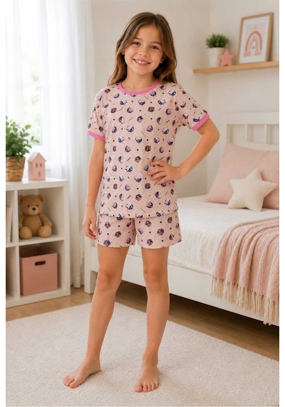 Tenra Kız Çocuk Pamuklu Şortlu Pijama Takımı 3-12 Yaş Pembe