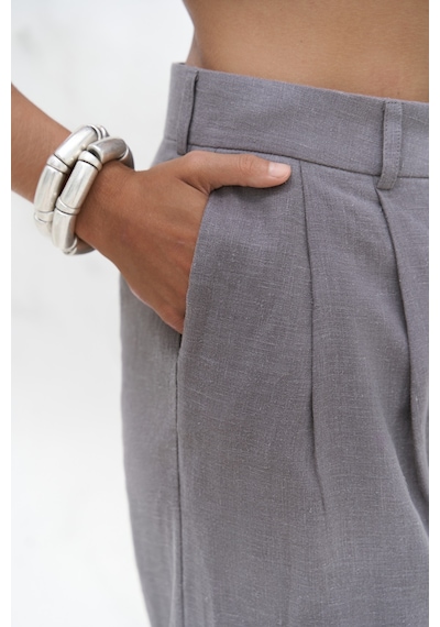 Mai Collection Mai Studios Co. Dena Sırt Dekolteli Antrasit Keten Yelek Pantolon Takım Antrasit