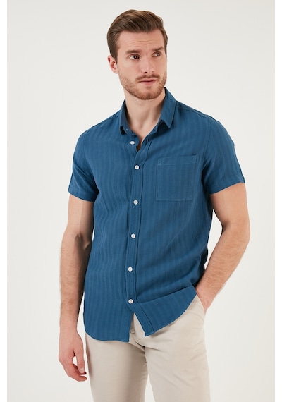 Buratti Pamuklu Regular Fit Kısa Kollu Erkek Gömlek Cf24S128230 Indigo
