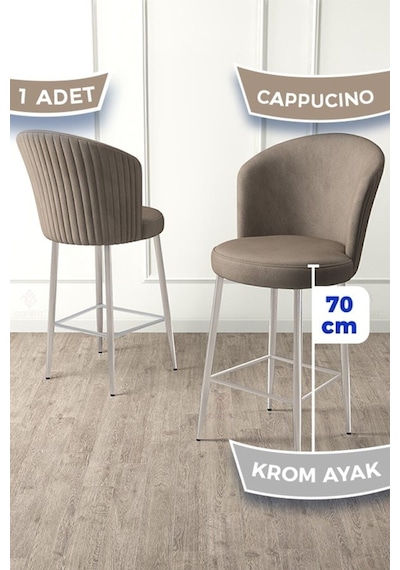 Canisa Fora Serisi Ada Mutfak Bar Sandalyesi Krom Kaplama Metal Ayaklı Babyface Kumaş 1 Cappucino Sandalye Sandalye Cappucino Ayaklar Krom