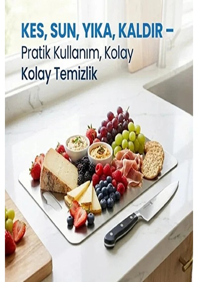 Çelik Paslanmaz Metal Tezgah Koruyucu Kesme Çelik Tahtası Hamur Açma Tezgahı 23x34 Cm Metalik