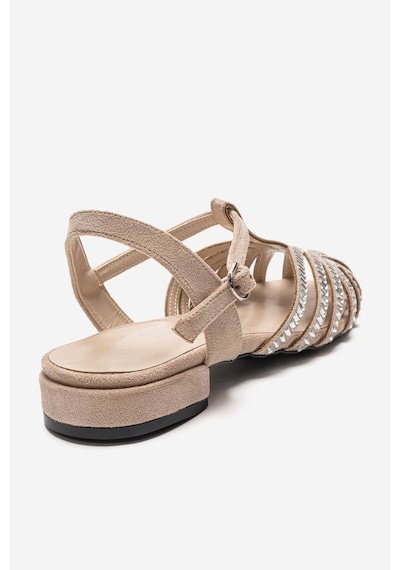 Luvishoes Lavına Bej Süet Taşlı Kadın Sandalet