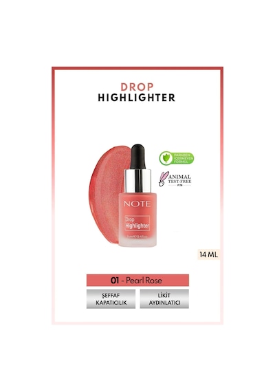 Note Cosmetique Drop Highlighter Işıltılı Likit Aydınlatıcı - 01 Pearl Rose
