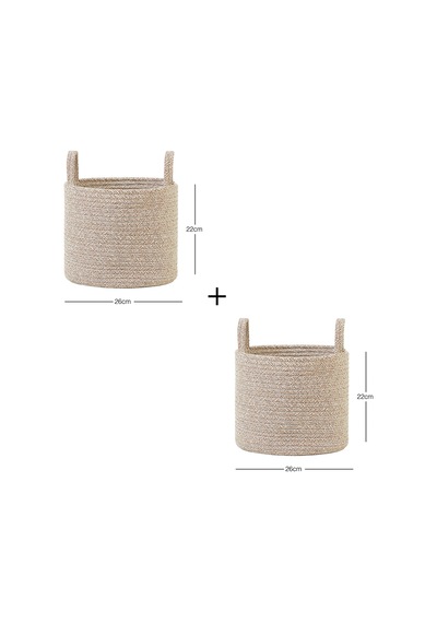 Ocean Home Textile 2'li Bej Kırçıllı Pamuklu Halat Sepet Set 26 x 22 cm