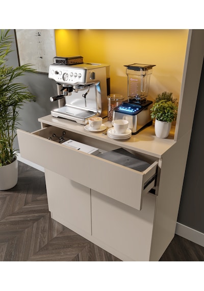 Viona Kum Beji Mini Komple Mdf Led Aydınlatmalı Kahve Köşesi Bej