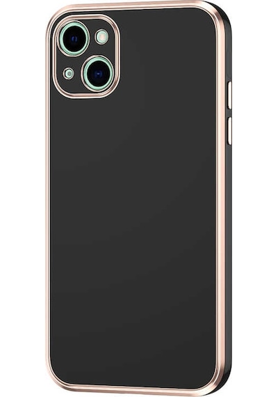 Noktaks - İphone 13 Uyumlu Kılıf Kenarları Parlak Altın Renkli Silikon Bark Kapak - Siyah - T20601