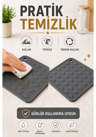 Antrasit Silikon Nihale 16x16cm Çok Amaçlı Tencere Tava Altlığı Fırın Tepsi Tutacağı Kavanoz Açacağı