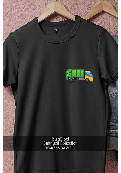 Bahriyeli Collection Oversize Geri Dönüşüm Kamyonu Cep Tasarımlı Unisex T-shirt Siyah