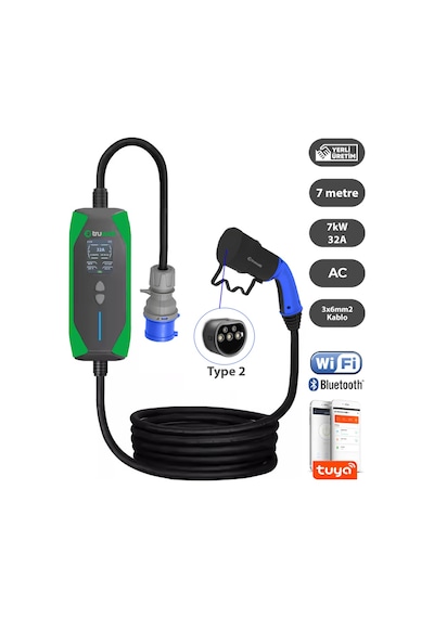 Truwatt Zt307 7kw Taşınabilir Elektrikli Araç Şarj Cihazı 32a/220v 7 Metre
