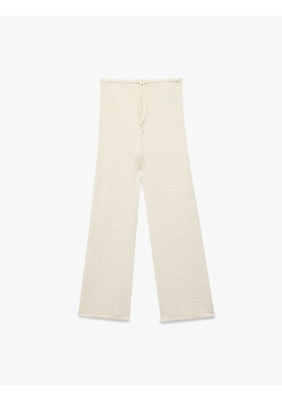 Koton Bürümcük Kumaş Beli Bağlamalı Düz Paça Uzun Pantolon Ekru 6sak40103ek