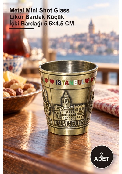 2 Adet Metal İstanbul Yöresel Shot Bardak Metal Mini Shot Glass Likör Bardak Küçük İçki Bardağı 5,5 4,5 Cm