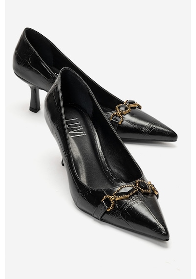 Luvi Shoes Olında Siyah Baskı Tokalı Kadın Topuklu Ayakkabı