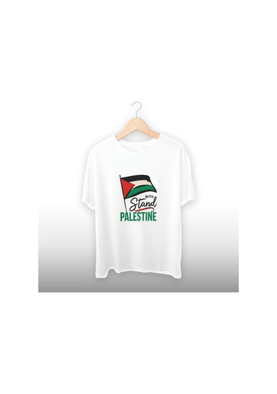 Filistin Bayrak Detaylı Unisex Tişört Beyaz