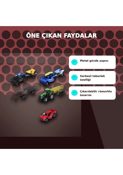 Metal Şasi Römorklu Araç Oyuncak Seti - Çekici Ve Traktör Modelleri 1 Adet Rastgele Model