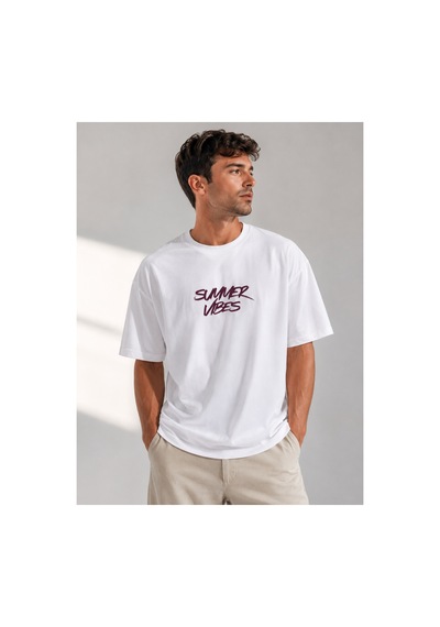 Me Selection Summer Vibes Tasarım %100 Pamuk Unisex Basic Tişört Beyaz