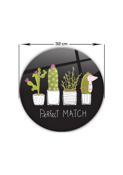 Decorita Cam Kesme Tahtası | Perfect Match-Siyah Fon | Çap32cm