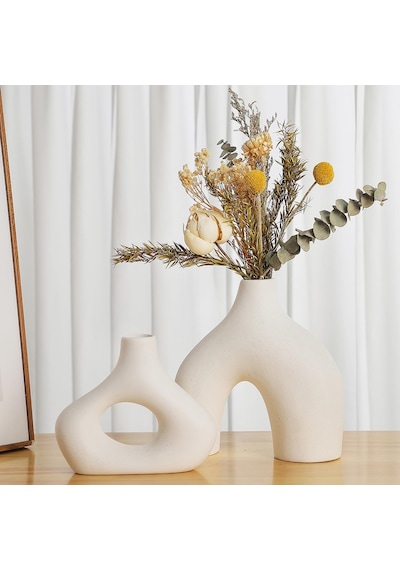Modern Minimalist Bohem Dekor İçin 2'li Beyaz Seramik Vazo Seti, Pampa Çimi İçin Yuvarlak Mat Donut Vazolar - Oturma Odası, Yemek Masası, Ofis Yatak Odası Raf Dekoru Noel Günü Hediyeleri İçin Diğer Modern Minimalist Bohem Dekor İçin 2'li Beyaz Seramik Vazo Seti, Pampa Çimi İçin Yuvarlak Mat Donut Vazolar - Oturma Odası, Yemek Masası, Ofis Yatak Odası Raf Dekoru Noel Günü Hediyeleri İçin Diğer