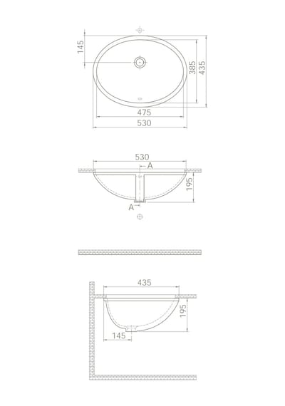 Turkuaz Seramik Cerastyle 48 x 39 Tezgah Altı Hilton Lavabo 070200