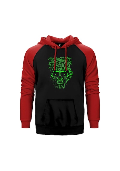 Brutal Truth Graphic Kırmızı Renk Reglan Kol Kapşonlu Sweatshirt Kırmızı