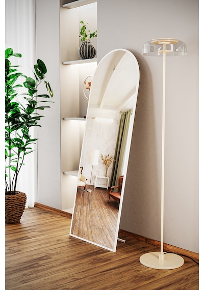 Evdemo Pamir Beyaz Metal Çerçeveli Ayaklı Oval Boy Aynası 180x60 Cm Beyaz