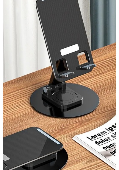 Thentech Kaydırmaz Katlanabilir Kolay Taşınır 360 Derece Dönebilen Telefon Tablet Tutucu Stand Siyah